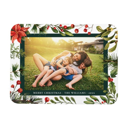 フローラポインセチア家族写真クリスマス マグネット (横)