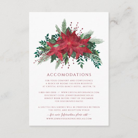 フローラポインセチア結婚クリスマスの宿泊 エンクロージャーカード (正面)