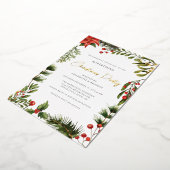 フローラポインセチア緑のクリスマスパーティー金ゴールド 箔招待状 (回転した状態)