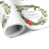 フローラポインセチア緑のファミリークリスマスカスタム ラッピングペーパー (ロールコーナー)