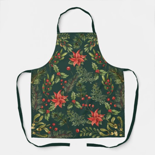 フローラポインセチア赤いベリー植物学 エプロン (正面)