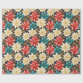 フローラポインセチア・クリスマスデザイナーレッドターコイズ ラッピングペーパー (フラット)
