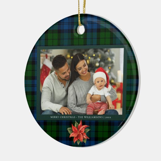 フローラポインセチアPlaid家族の写真タータンチェック セラミックオーナメント (左)