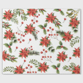 フローラポインセティアクリスマスホリデー ラッピングペーパー (フラット)