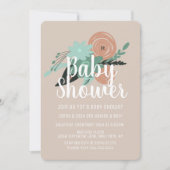 フローラポピーシンプルピーチコーラルベビーシャワー 招待状 (正面)