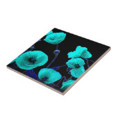 フローラポピーフラワーズターコイズブルー抽象芸術アート タイル (側面)