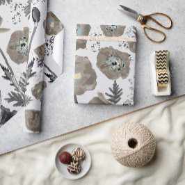 フローラポピー水彩パターンギフト ラッピングペーパー