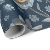 フローラポピー青パターンギフト ラッピングペーパー (ロールコーナー)