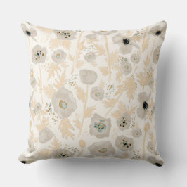 フローラポピー黄色グレーブルー水色パターン クッション