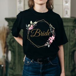 フローラポリゴン花嫁リーフエステティック金ゴールド&ピンク Tシャツ