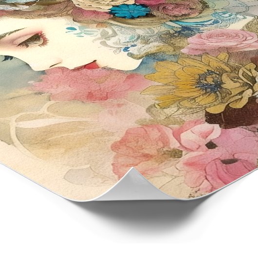 フローラポートレートミックスメディアコラージュエフェメラ ポスター (角)