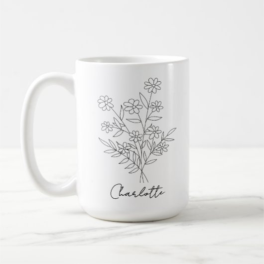 フローラマグカップ，名前をカスタムするマグカップ，母の日，誕生日 コーヒーマグカップ (左)