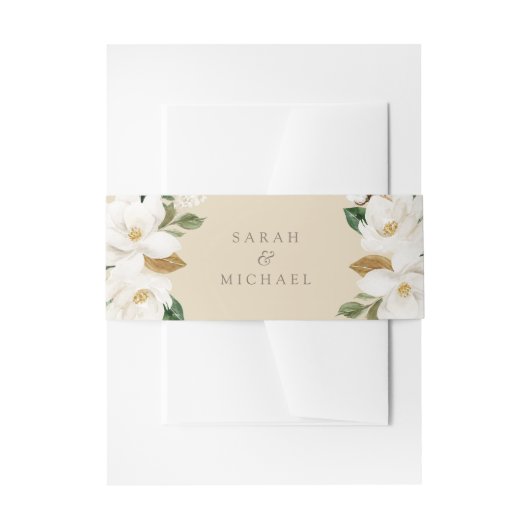 フローラマグノリアニュートラル結婚ベージュエレガント 招待状ベリーバンド (正面例)