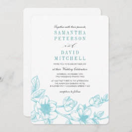 フローラマグノリアブランチ |青淡い色の色 | 結婚s 招待状