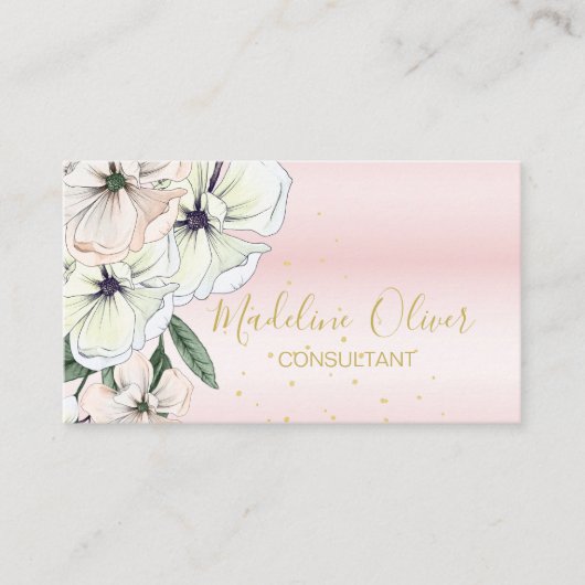 フローラマグノリアモダン金ゴールドスタイリッシュ名刺 名刺 (正面)