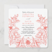 フローラマグノリアリース |コーラル | 結婚s 招待状 (正面)