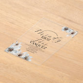 フローラマグノリア水結婚色のスクリプトブラック アクリル招待状 (レイダウン)