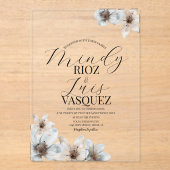 フローラマグノリア水結婚色のスクリプトブラック アクリル招待状 (正面)