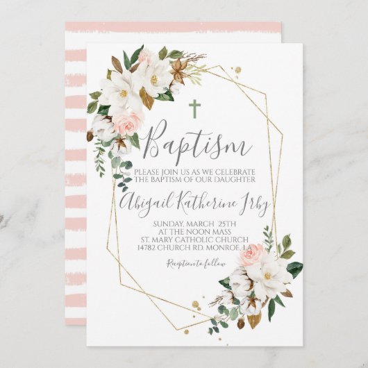 フローラマグノリア洗礼 招待状 (正面/裏面)