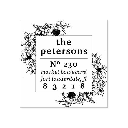 フローラマグノリア縁どファミリ名差出人住所 ラバースタンプ (インプリント)