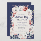 フローラマザーズデイブルンチネイビーブルー招待状 招待状 (正面/裏面)