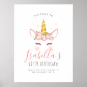 フローラマジカルユニコーン誕生日パーティー歓迎サイン ポスター (正面)