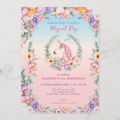 フローラマジカルユニコーン誕生日招待状 招待状 (正面/裏面)