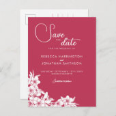 フローラマゼンタピンクウェディング日付ポストカードの保存 ポストカード (正面/裏面)
