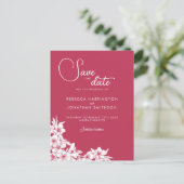 フローラマゼンタピンクウェディング日付ポストカードの保存 ポストカード (スタンド正面)