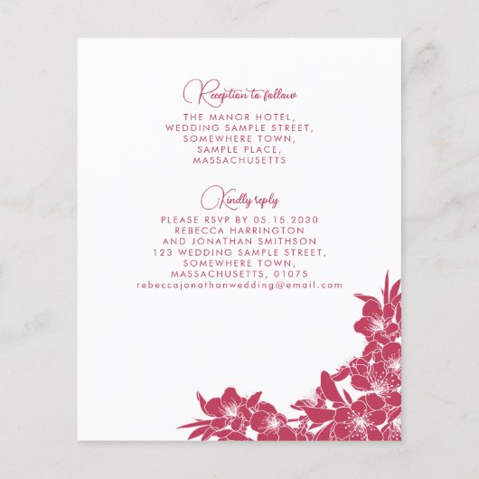 フローラマゼンタピンクバジェット結婚式招待状 (裏面)