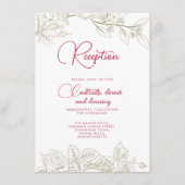 フローラマゼンタピンク金ゴールド結婚式レセプションカード エンクロージャーカード (正面)