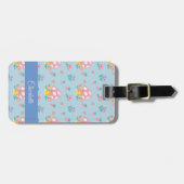 フローラマッシュルームパターンパステルブルー ラゲッジタグ (正面横)
