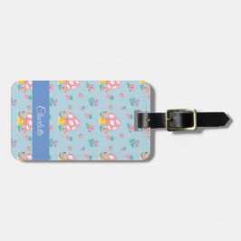 フローラマッシュルームパターンパステルブルー ラゲッジタグ