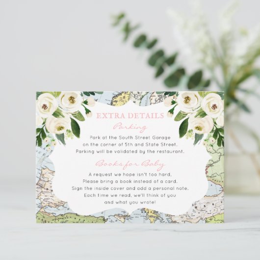 フローラマップピンク旅行テーマベビーシャワー情報 エンクロージャーカード (スタンド正面)