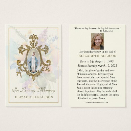 フローラマリアンクロスヴァージンメリー葬式祈りの言葉 (正面&裏面)