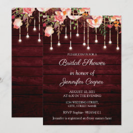 フローラマルーンウッド素朴ブライダルシャワー 招待状