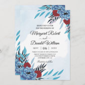 フローラマルーン及びターコイズ結婚式招待状 招待状 (正面/裏面)