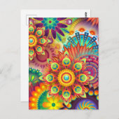 フローラマンダラコラージュサイケデリックグリーティングカード ポストカード (正面/裏面)