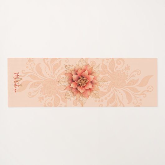 フローラマンダラコーラルピンクフェミニンクネームモノグラム ヨガマット (裏面(横))