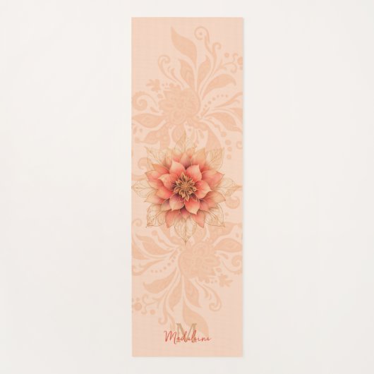 フローラマンダラコーラルピンクフェミニンクネームモノグラム ヨガマット (正面)