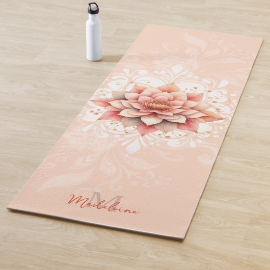 フローラマンダラコーラルピンクホワイトシック名モノグラム ヨガマット (インサイチュ)