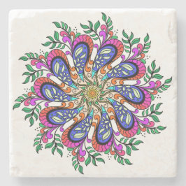 フローラマンダラデザインかわいらしイン・ブルース&ピンクス ストーンコースター