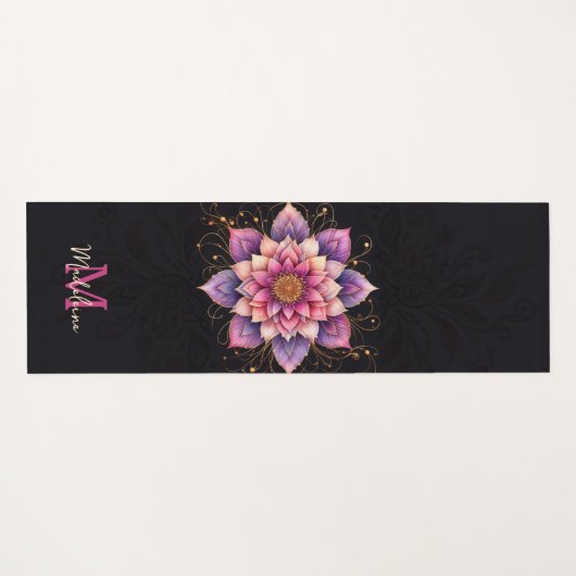 フローラマンダラピンクパープルネームエレガントモノグラム ヨガマット (裏面(横))