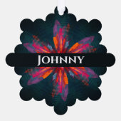 フローラマンダラフラワーオレンジレッドブルー抽象芸術 オーナメントカード (裏面)