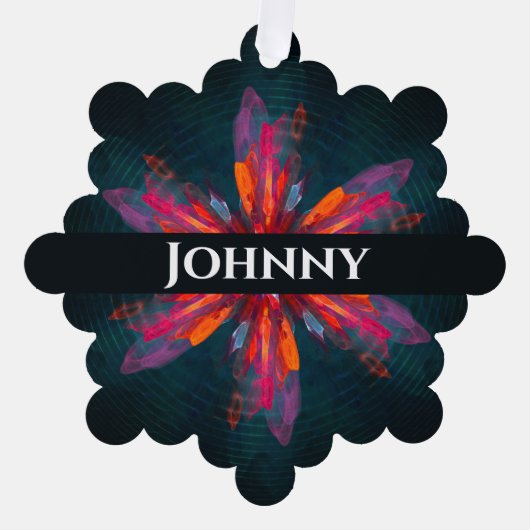 フローラマンダラフラワーオレンジレッドブルー抽象芸術 オーナメントカード (正面)