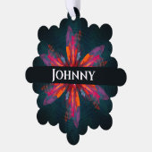 フローラマンダラフラワーオレンジレッドブルー抽象芸術 オーナメントカード (左)