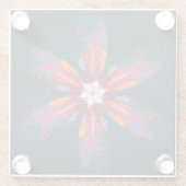 フローラマンダラフラワーオレンジレッドブルー抽象芸術 ガラスコースター (裏面)