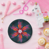 フローラマンダラフラワーオレンジレッドブルー抽象芸術 ペーパープレート (パーティー)