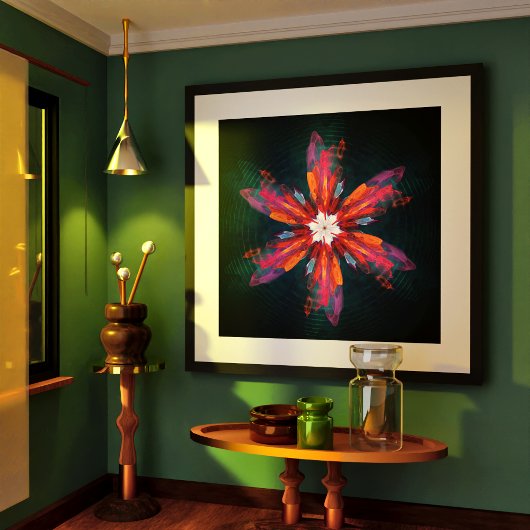 フローラマンダラフラワーオレンジレッドブルー抽象芸術 ポスター