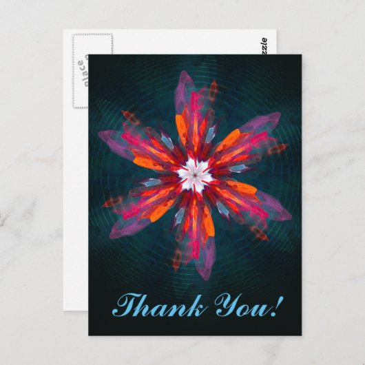 フローラマンダラフラワーオレンジレッドブルー抽象芸術 ポストカード (正面/裏面)